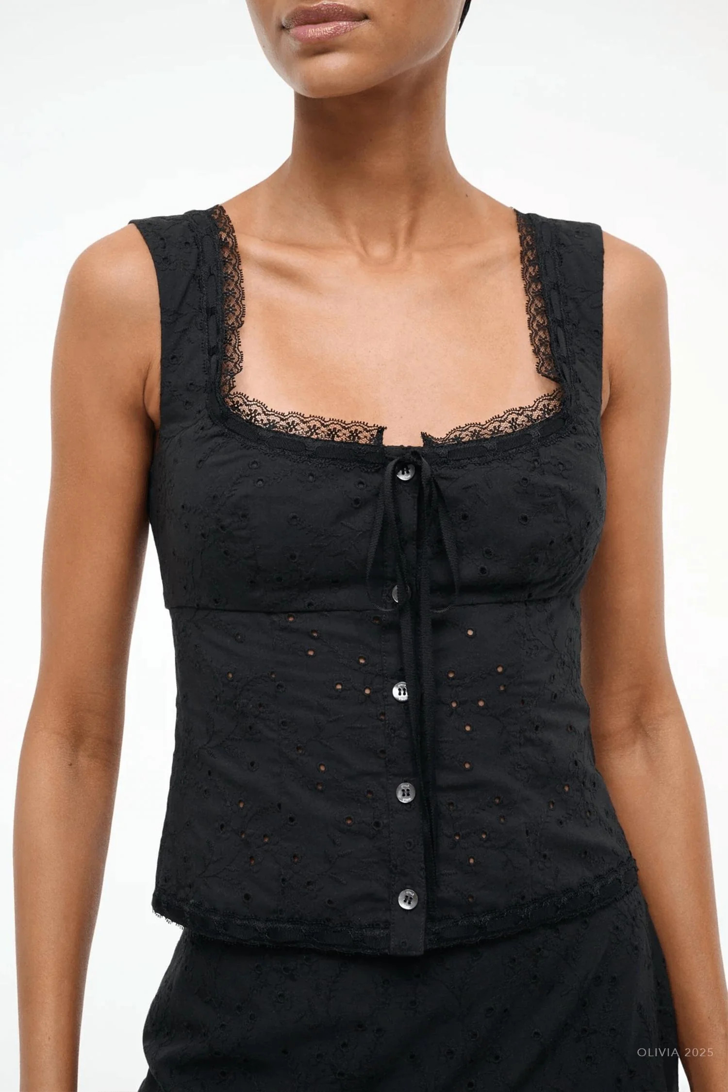 Lou Eyelet Top In Black | Shop Simon