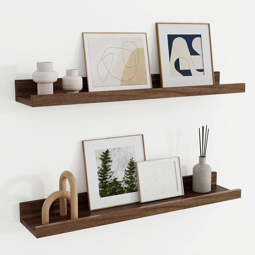 Floating Shelves Set of 2, 60cm Walnut Picture Ledge Shelf, Nursery Shelves with Lip for Storage,... | Amazon (UK)