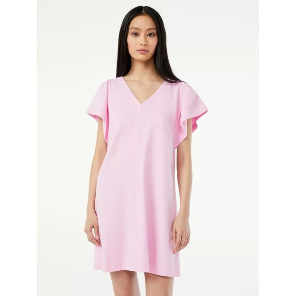 Free Assembly Women's V-Neck Dress with Flounce Sleeves | Walmart (US)