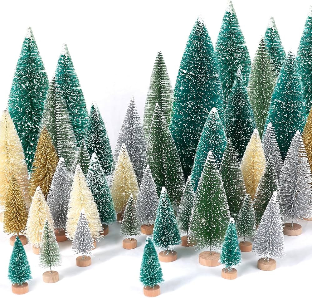 30Pcs Mini Christmas Trees Artificial Christmas Tree Bottle Brush Trees with Wooden Base for Chri... | Amazon (US)