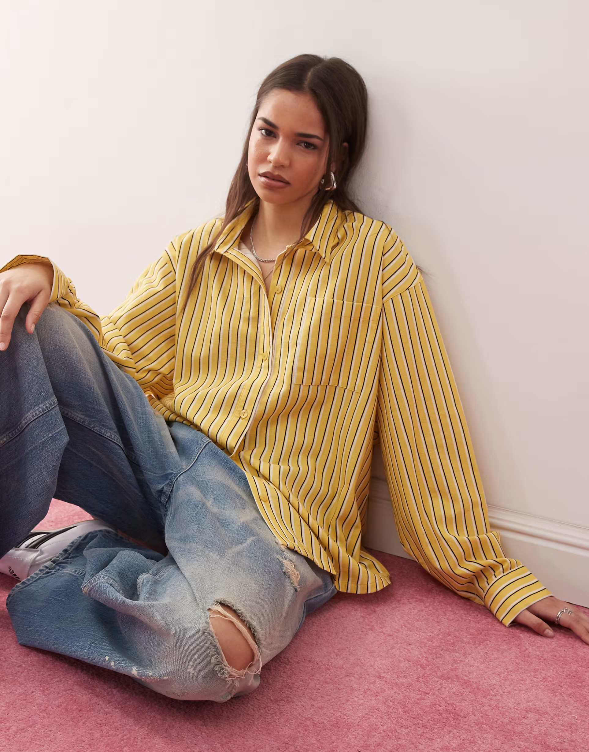 COLLUSION oversized linen blend shirt in yellow stripe | ASOS | ASOS (Global)