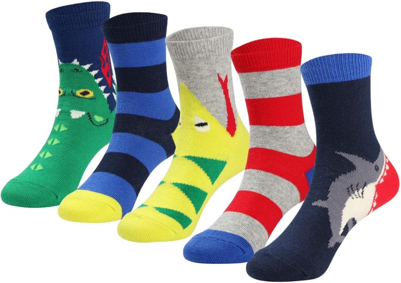 COTTON DAY Kids Boys Fun Novelty Crew Socks Colorful Pattern Design Shark Lizard Snake Dragon Rob... | Amazon (US)