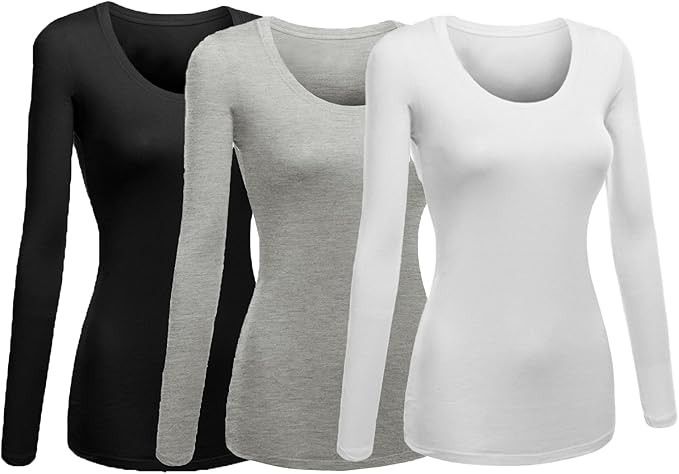 Emmalise Women's Junior and Plus Size Basic Scoop Neck Tshirt Long Sleeve Tee | Amazon (US)