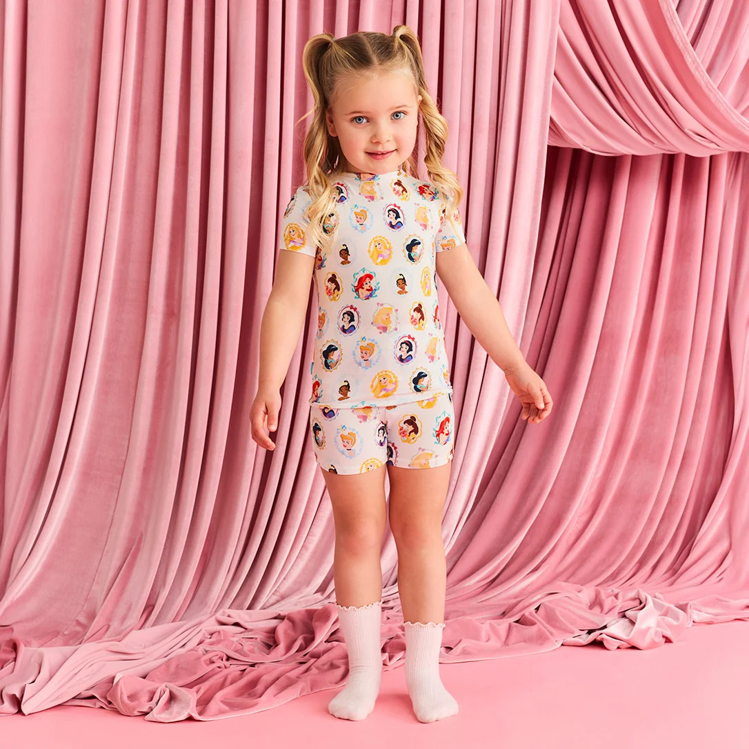 Photos Pink Short Sleeve Disney Princess Portraits Classic Pajama Short Set | Posh Peanut® | Posh Peanut