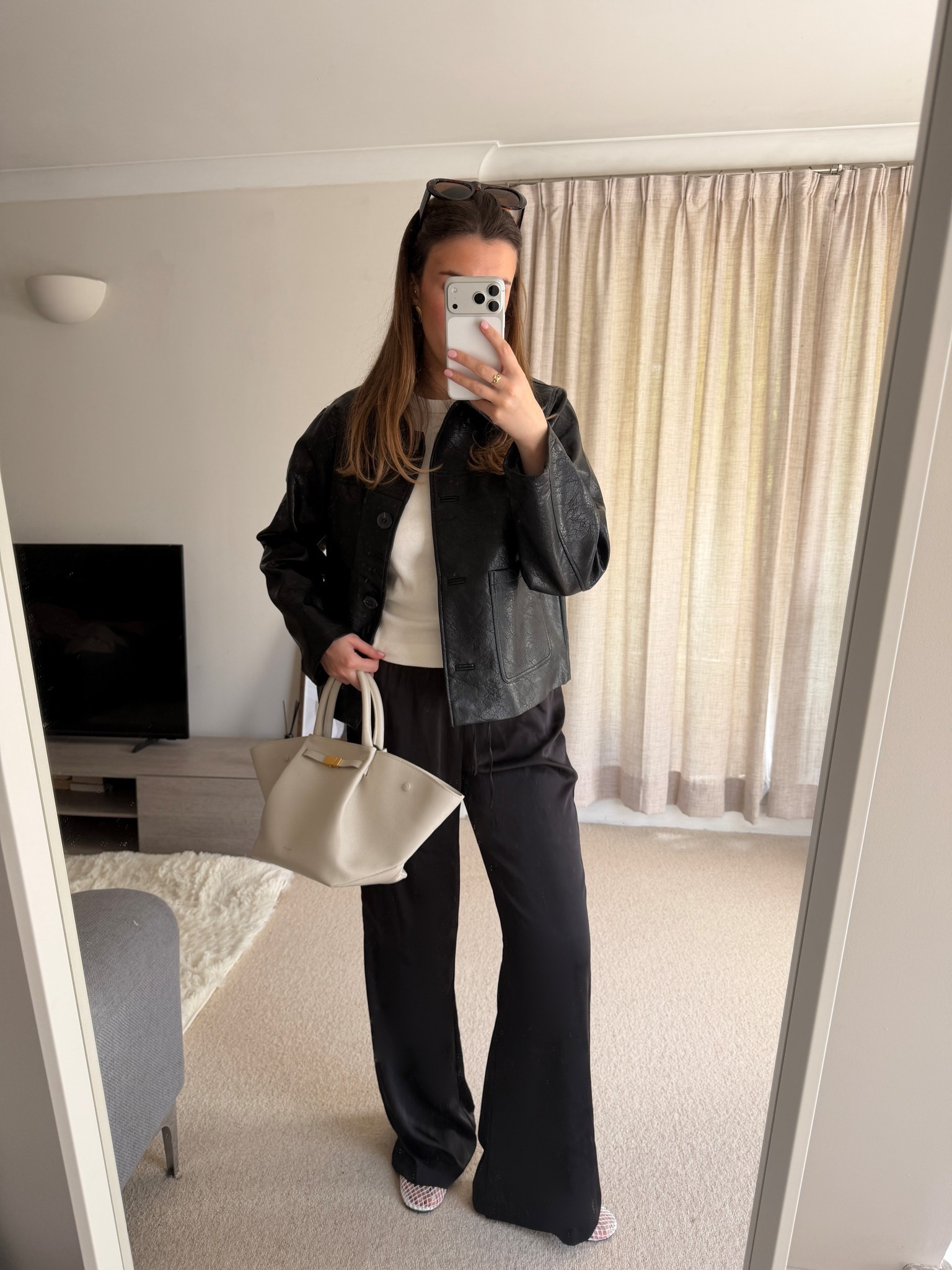 Spring outfit of the day! How cute are these satin black trousers! Love the mesh flats too!

#LTKuk #LTKspring #LTKsummer