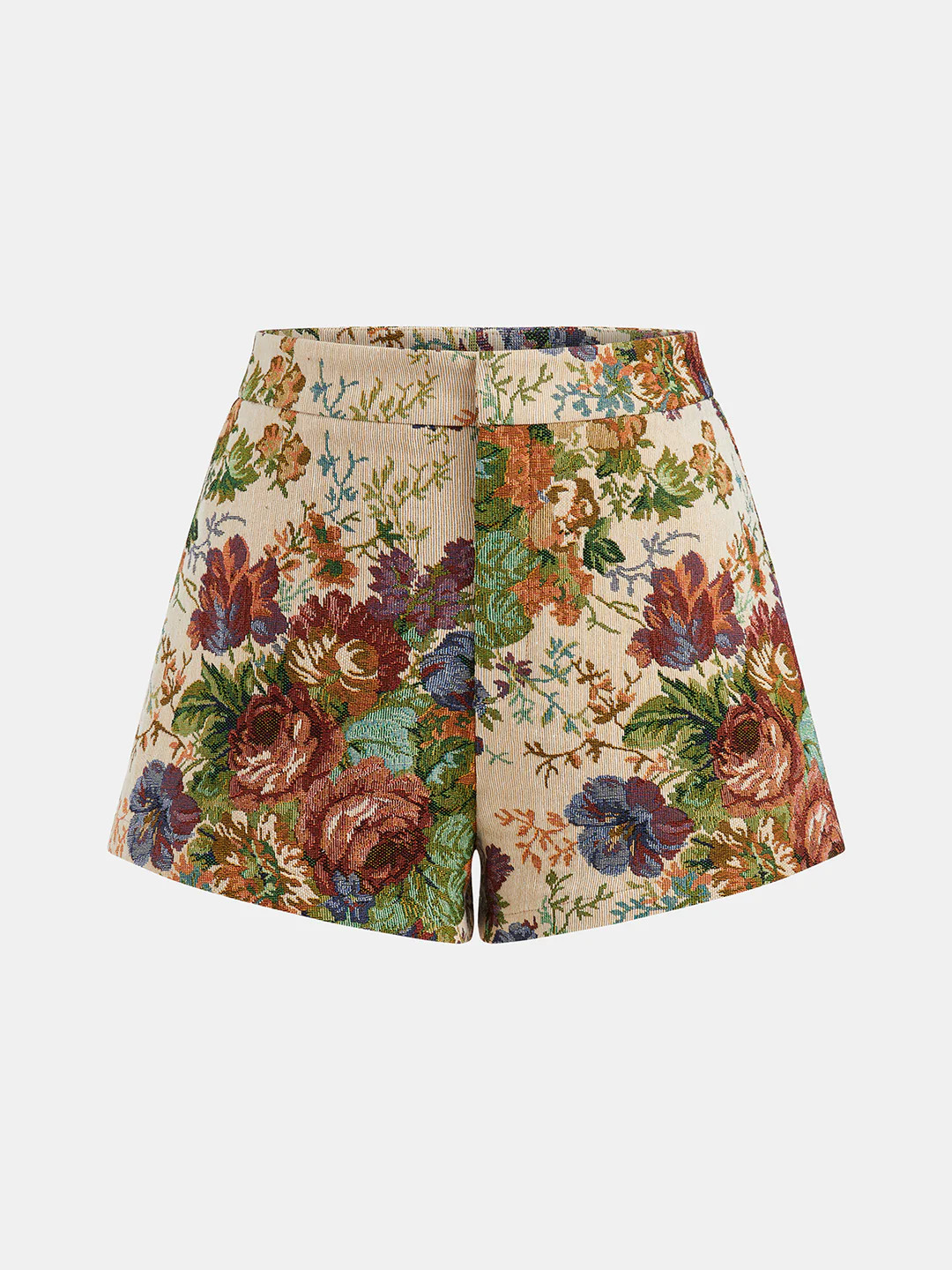 Floral Jacquard Mid-Waist Shorts | Commense