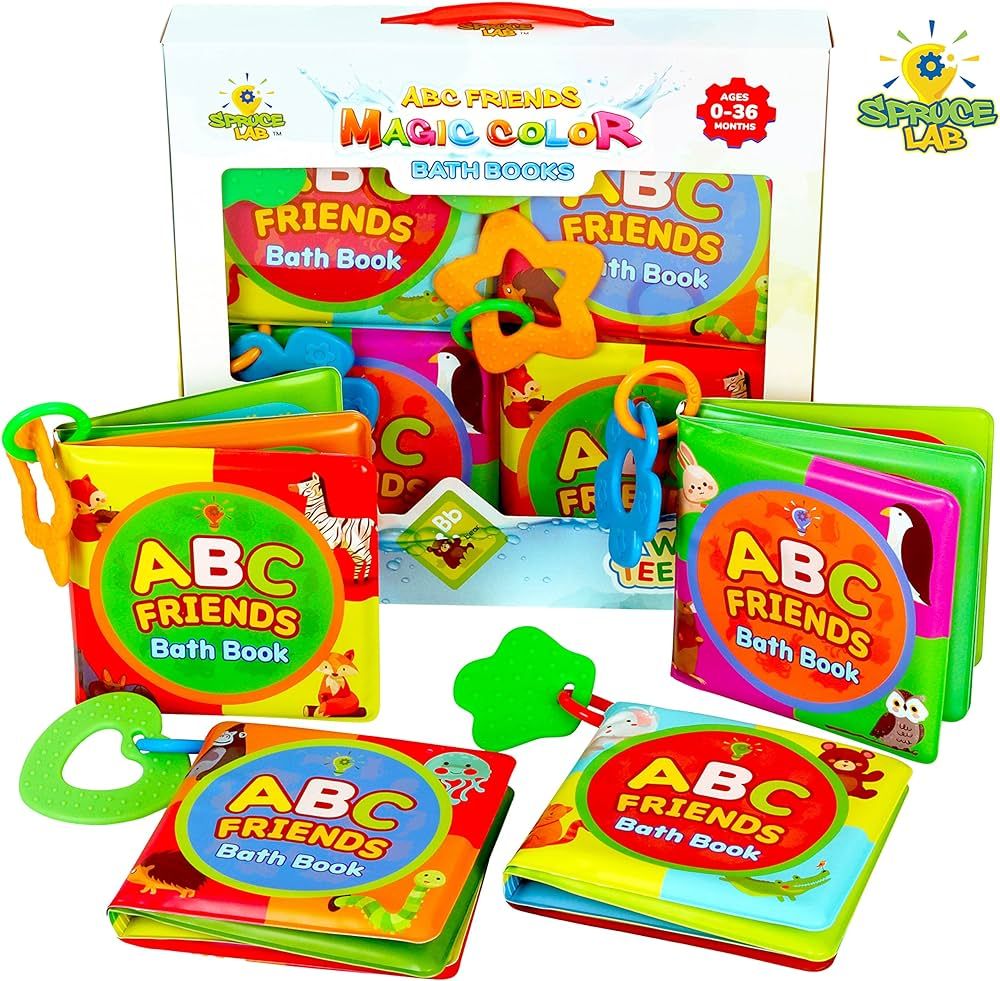 Spruce Lab ABC Friends Magic Color Bath Books - 4 Bath Book Set - Educational Baby Bath Toys - Ma... | Amazon (US)