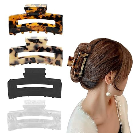 Aaiffey 4PCS Hair Claw Clips, Non-Slip Tortoise Hair Jaw Clips, Leopard Stylish Hair Clamps,Stron... | Amazon (US)