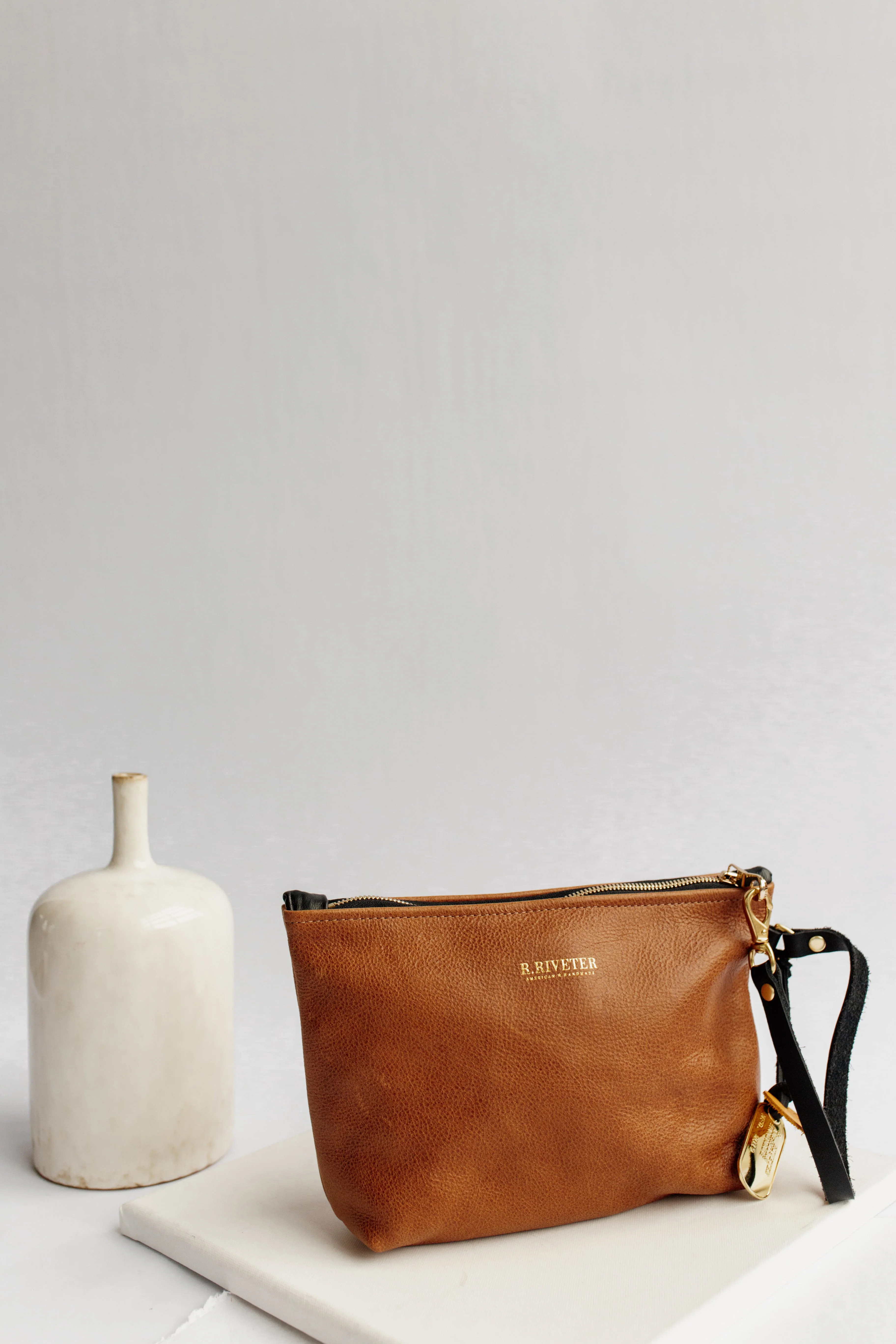 Naomi | Signature Camel Leather Zipper Clutch | R. Riveter