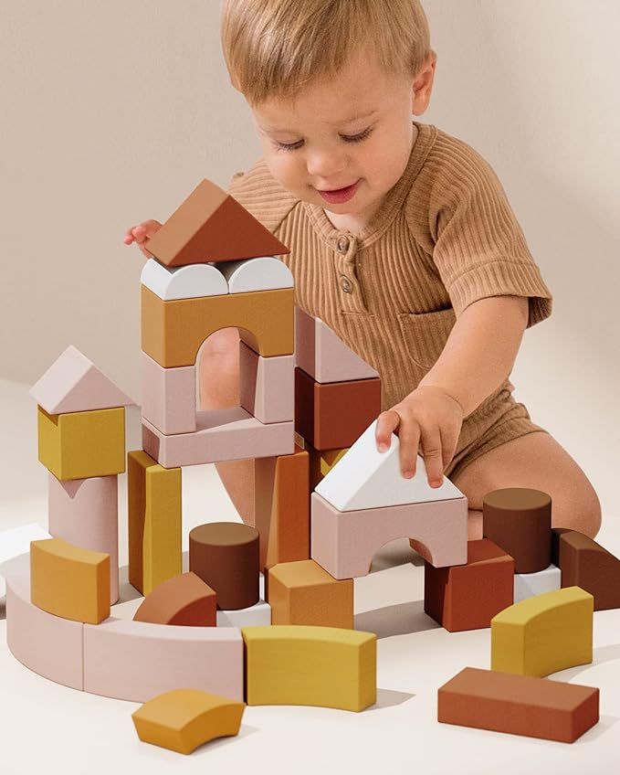 Tiny Land Large Wooden Building Blocks for Toddlers 1-3, Toddler Blocks Toys with Storage Bag, In... | Amazon (US)