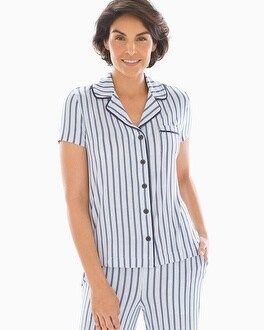 Short Sleeve Grosgrain Trim Notch Collar Pajama Top Heritage Stripe Ocean Air | Soma Intimates