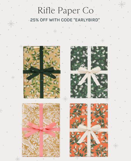 Beautiful holiday wrapping at Rifle Paper & Co. 25% off everything with code “EARLYBIRD”. Wrapping paper, holiday decor, holiday gifting 

#LTKHoliday #LTKunder50 #LTKSeasonal