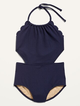 Textured Scallop-Edged Cutout Swimsuit for Girls | Old Navy (US)