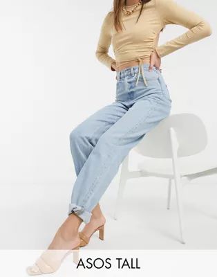 ASOS DESIGN Tall recycled high rise 'slouchy' mom jeans in lightwash | ASOS (Global)