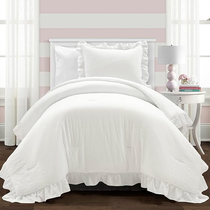 Lush Decor Reyna Ruffle Comforter Set - 2 Piece Twin Size Ruffle Comforter Set - Elegance for Dor... | Amazon (US)