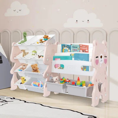 Bear Kids Toy Storage Organizer,Toy Organizer With Removable Bins And 2-Tier Bookshelf | Wayfair North America