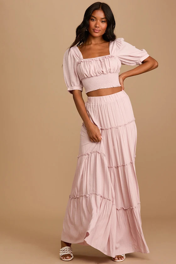 Sweeten the Moment Mauve Tiered Two-Piece Maxi Dress | Lulus (US)
