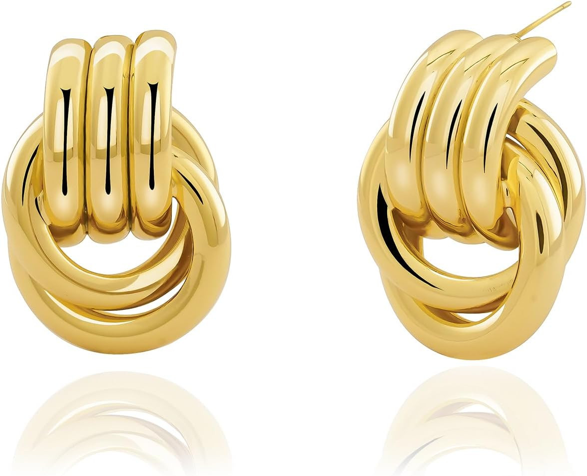 Chunky Gold SIlver Knot Earrings for Women Statement Dangle Earrings | Amazon (US)