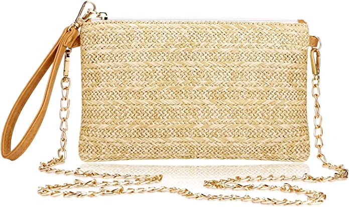 Womens Straw Clutch Bag Bohemian Summer Beach Straw Purse Zipper Wristlet Wallets for Women | Amazon (US)