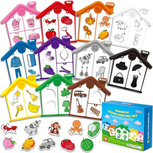 Torlam Magnetic Color Sorting Toys Alphabet Games Learning ABC Letter Recognition Color Shape Matching Fridge Magnets for Kids, Preschool Learning Activity Toddler Magnets for Refrigerator Whiteboard | Amazon (US)