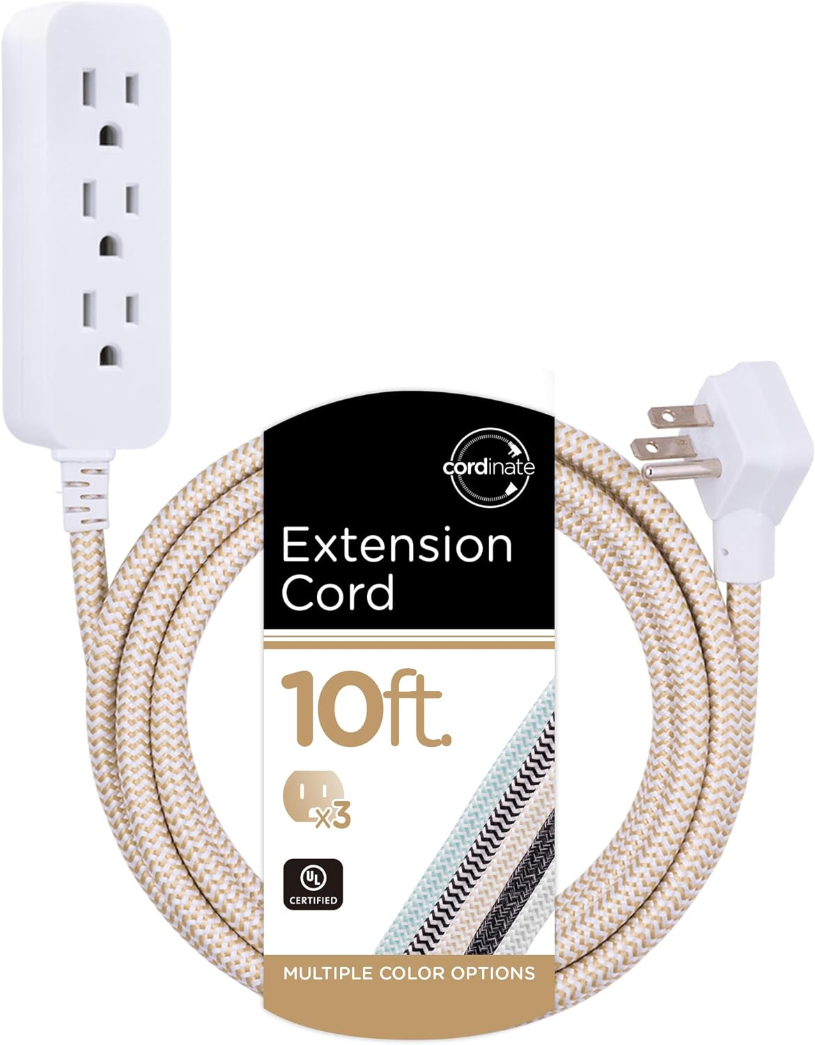 Cordinate 3 Outlet Power Strip Surge Protector Indoor Extension Cord 16 Gauge 245 Joules 10 Ft 3 Prong Braided Extension Cords Flat Extension Cord ETL Listed Brown 37916 | Amazon (US)