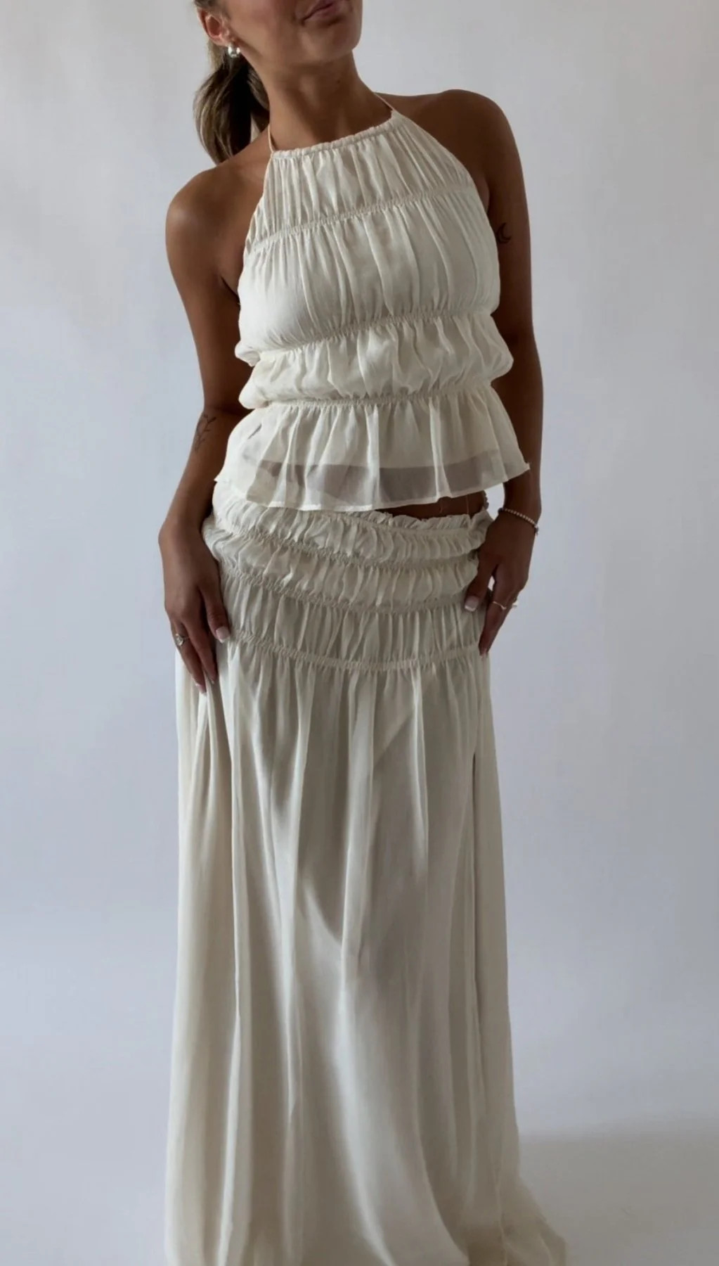Caroline Smocked Halter Top - Ivory | amandenimes