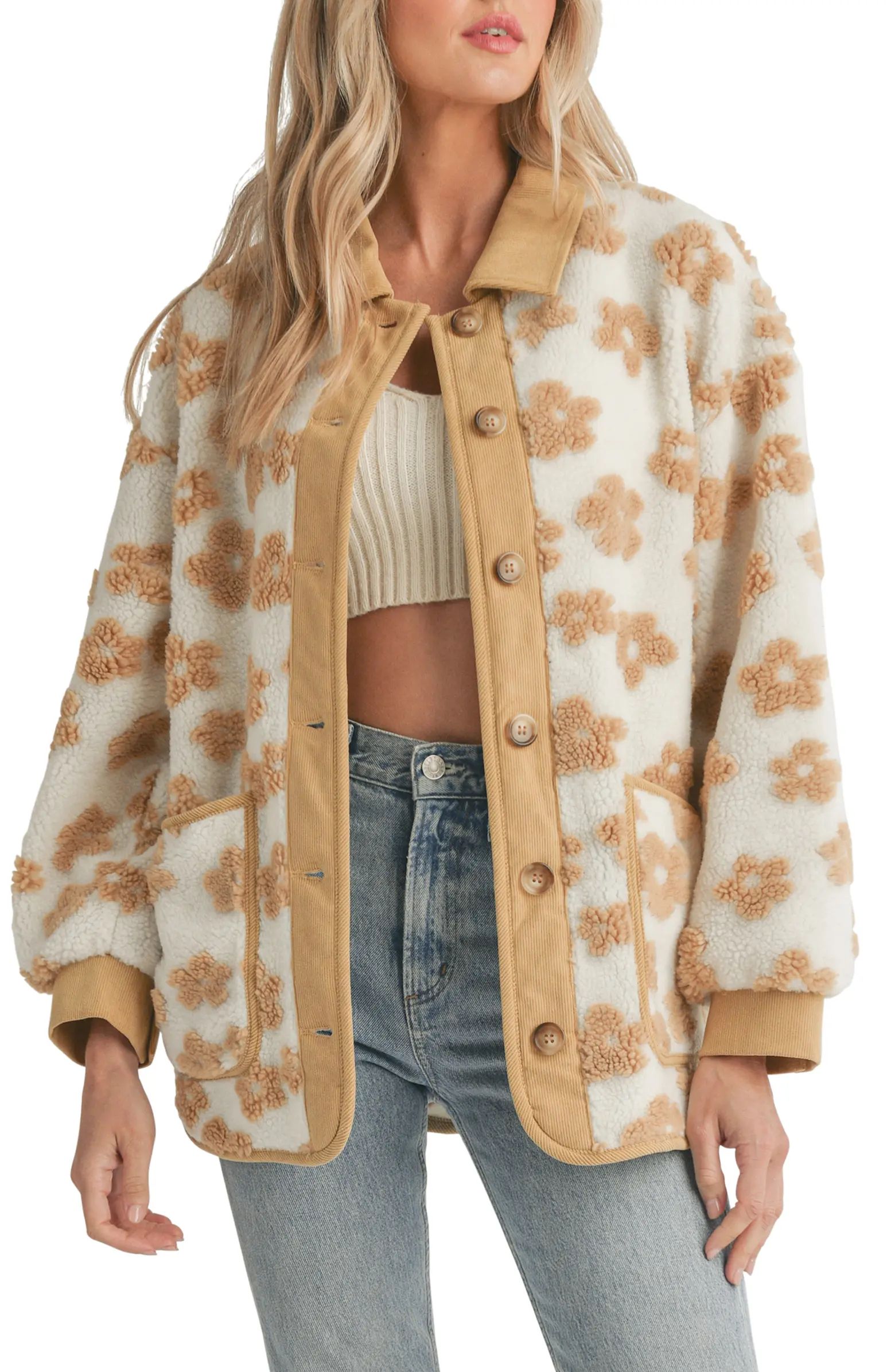 Daisy Floral High Pile Fleece Shacket | Nordstrom