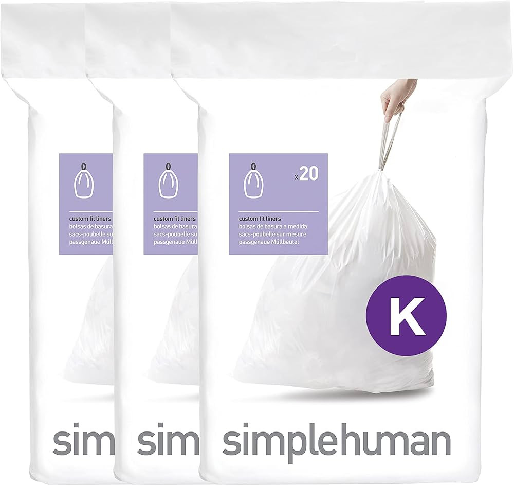 simplehuman Code K 60 Liners, 50% Recycled Custom Fit Bin Bags in Dispenser Packs with Durable Dr... | Amazon (US)