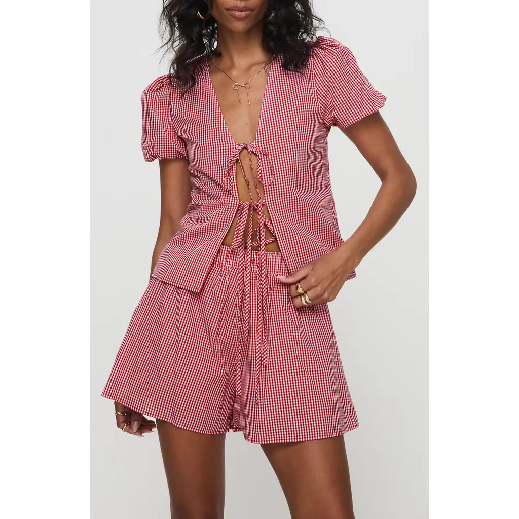 Princess Polly Arlina Gingham Cotton Tie Front Top & Shorts Set in Red at Nordstrom, Size 2 | Nordstrom