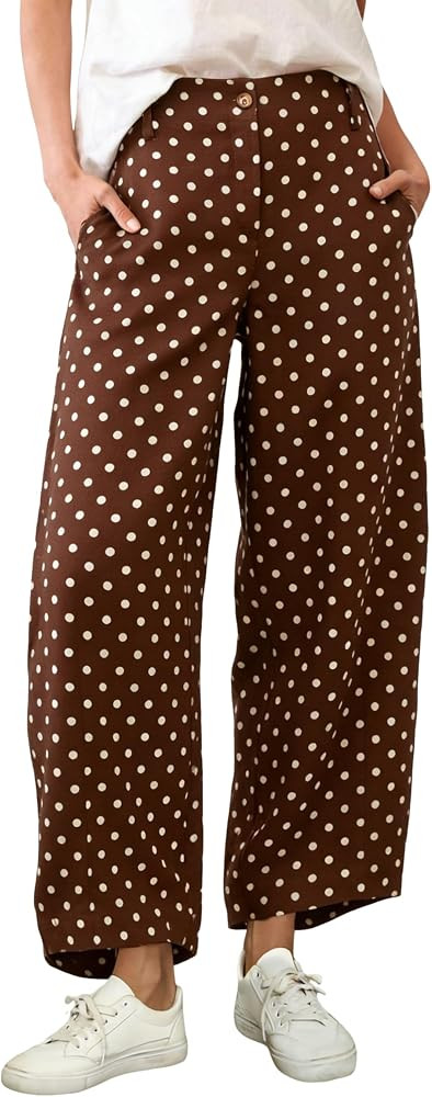 Athlisan Womens Polka Dot Baggy Barrel Pants Summer Capri Trousers Beach Work Outfits with Pocket... | Amazon (US)
