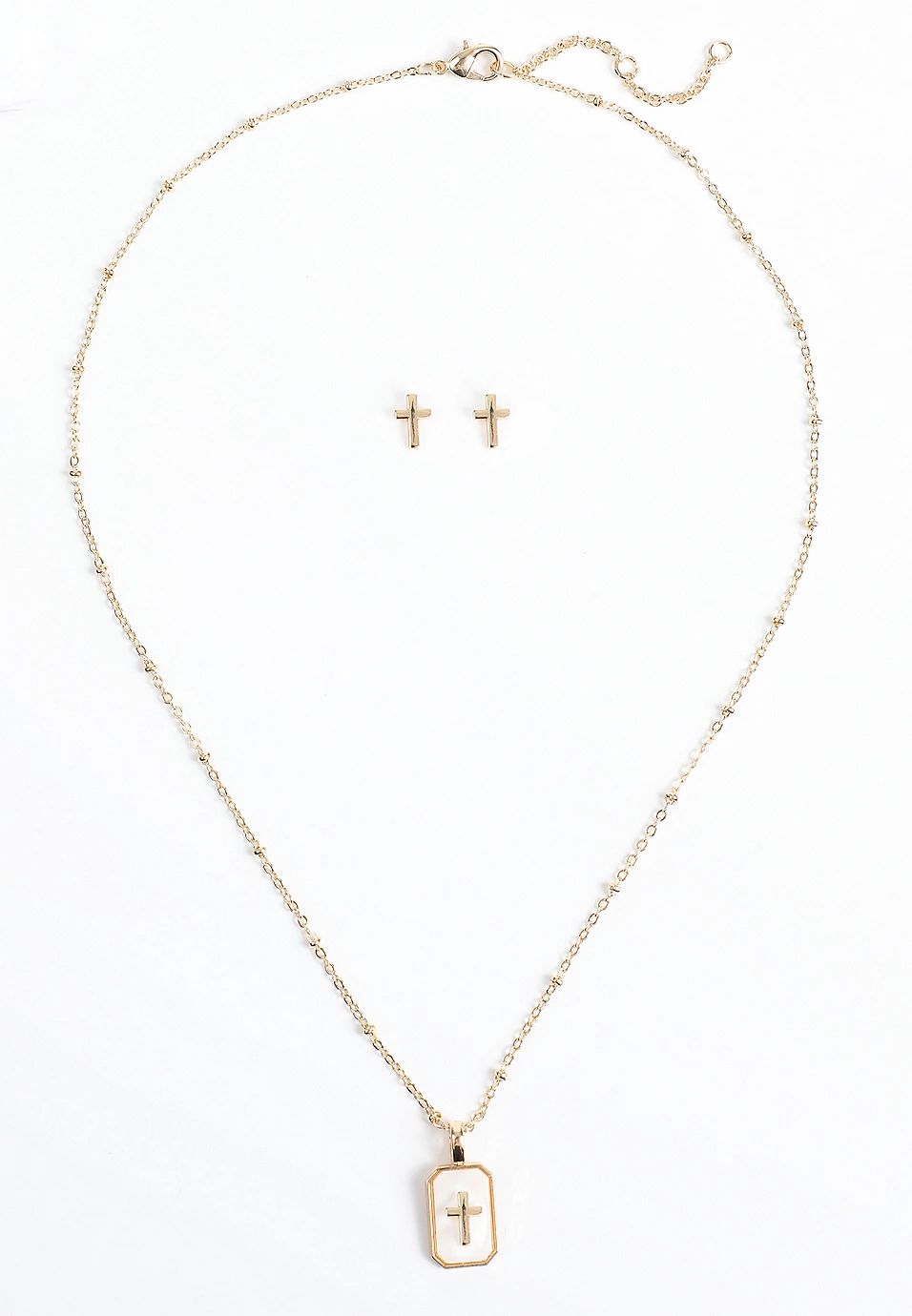 2 Piece Gold Cross Necklace And Earring Set | Maurices