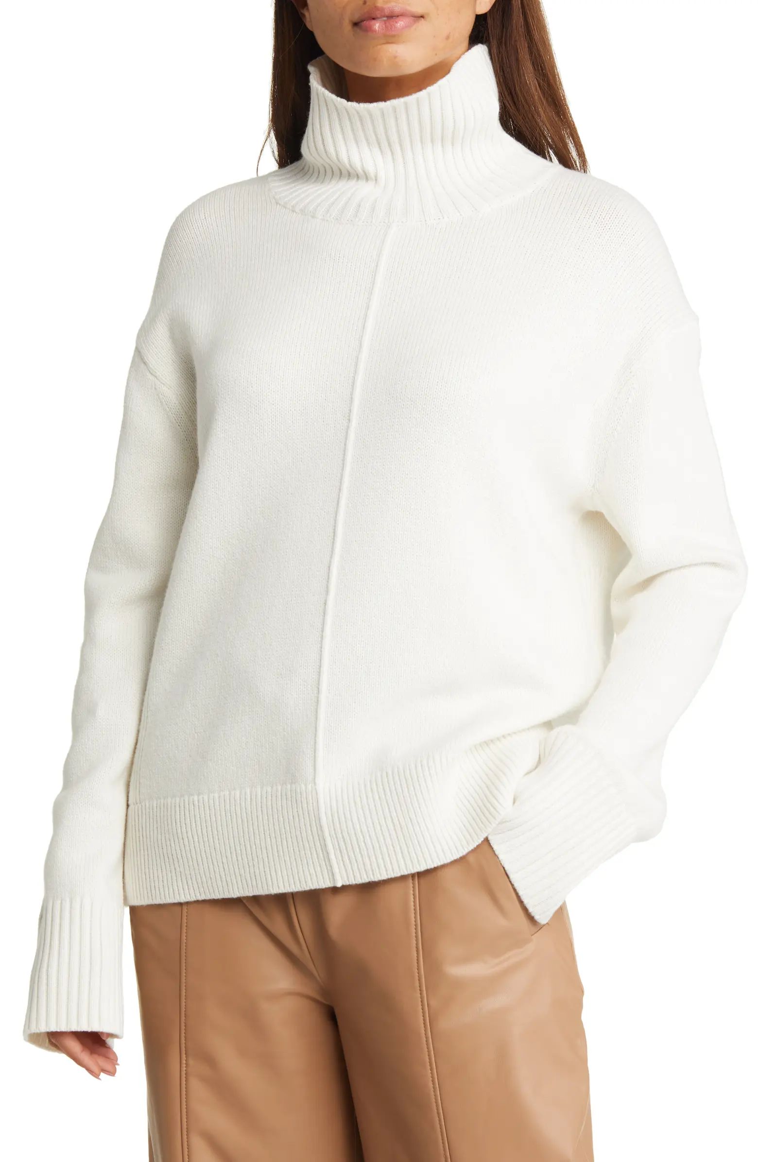 Nordstrom Boxy Cotton & Wool Funnel Neck Sweater | Nordstrom | Nordstrom