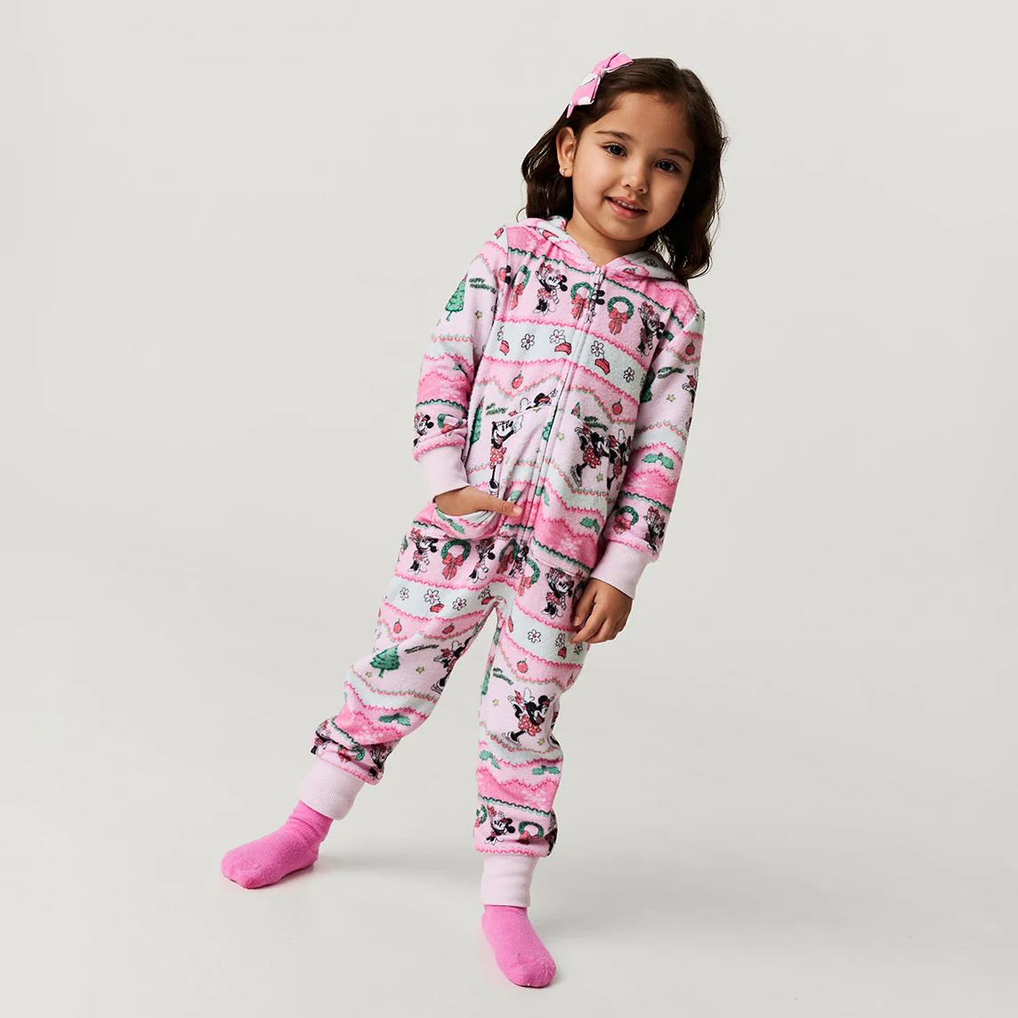 Minnie Mouse Pink Daywear Disney Minnie Fair Isle Pacci™ Hooded Jumpsuit | Posh Peanut® | Posh Peanut