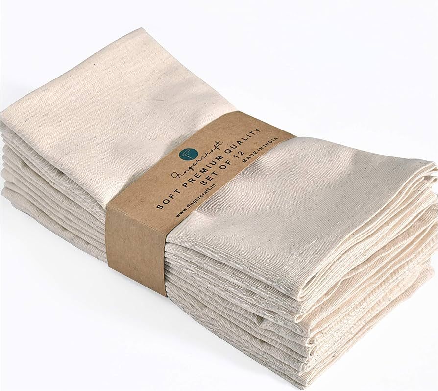 Fingercraft Dinner Cloth Napkins, Cotton Linen Blend 12 Pack Natural Premium Quality, Mitered Cor... | Amazon (US)