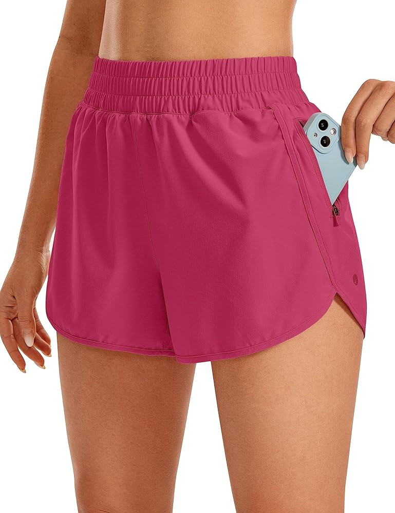 CRZ YOGA Women's High Waisted Running Shorts Mesh Liner - 3'' Dolphin Quick Dry Athletic Gym Trac... | Amazon (US)