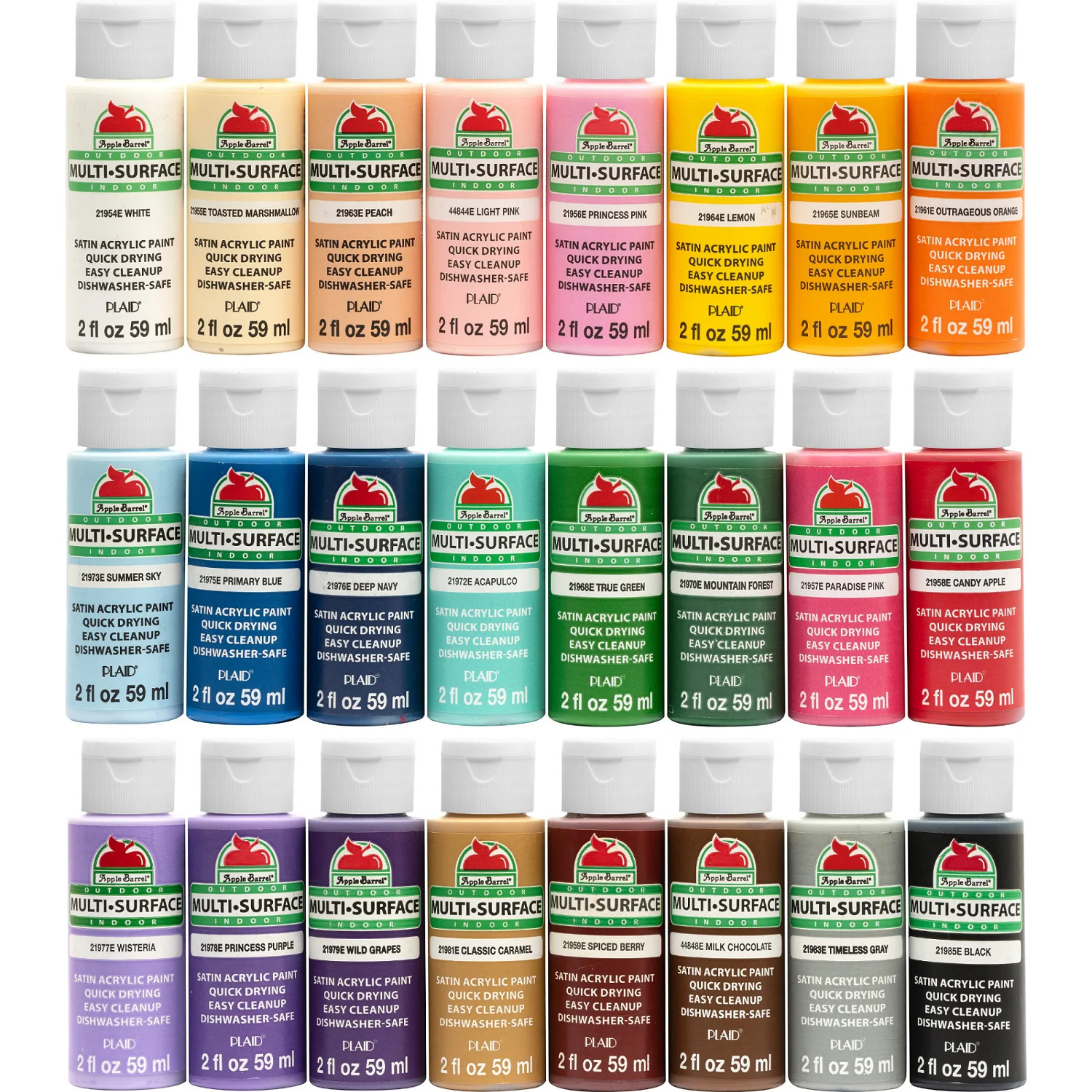 Apple Barrel 2 oz Multi-color Satin Acrylic Craft Paint (24 Pieces) - Walmart.com | Walmart (US)