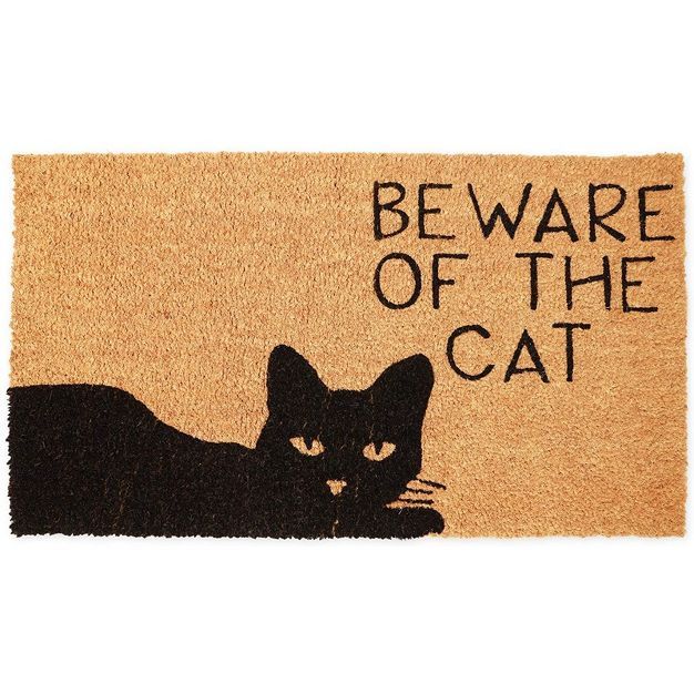 Juvale Beware of The Cat Welcome Door Mat for Front Door Outside, Indoor Outdoor Coir Doormat, 30... | Target