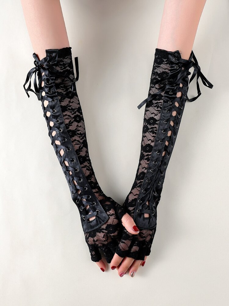 Hollow Out Lace-up Gloves | SHEIN
