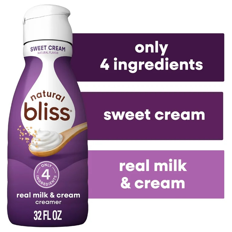 Natural Bliss Milk and Sweet Cream, Liquid Dairy Coffee Creamer, 32 fl oz​ | Walmart (US)