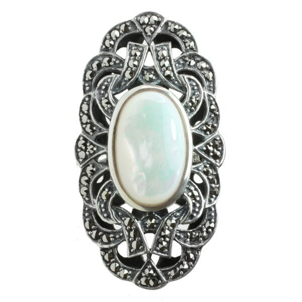 Dallas Prince Sterling Silver Mother of Pearl and Marcasite Ring | Bed Bath & Beyond