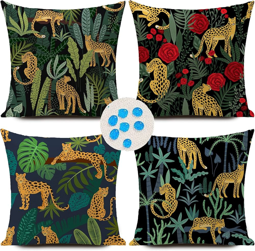 Outdoor Waterproof Throw Pillow Covers Jungle Leopard Tropical Cushions Pillows Case 18x18 Inch S... | Amazon (US)