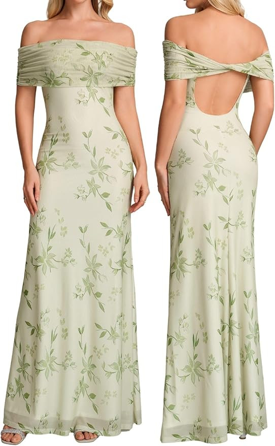 Parthea Formal Wedding Guest Dress for Women Floral Off The Shoulder Bodycon Party Cocktail Maxi ... | Amazon (US)