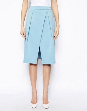 ASOS Midi Skirt with Crossover Front in Scuba | ASOS UK