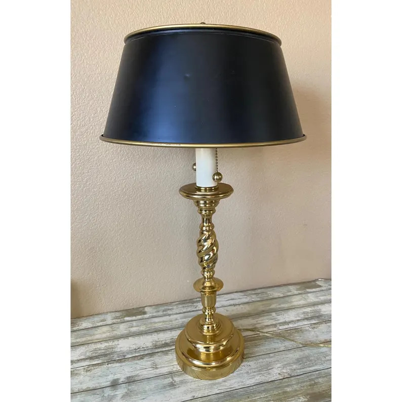 Vintage Brass Barley Twist Lamp 24" W/ Black Tole Shade, Vintage Lighting for Home, Brass Table L... | Etsy (US)