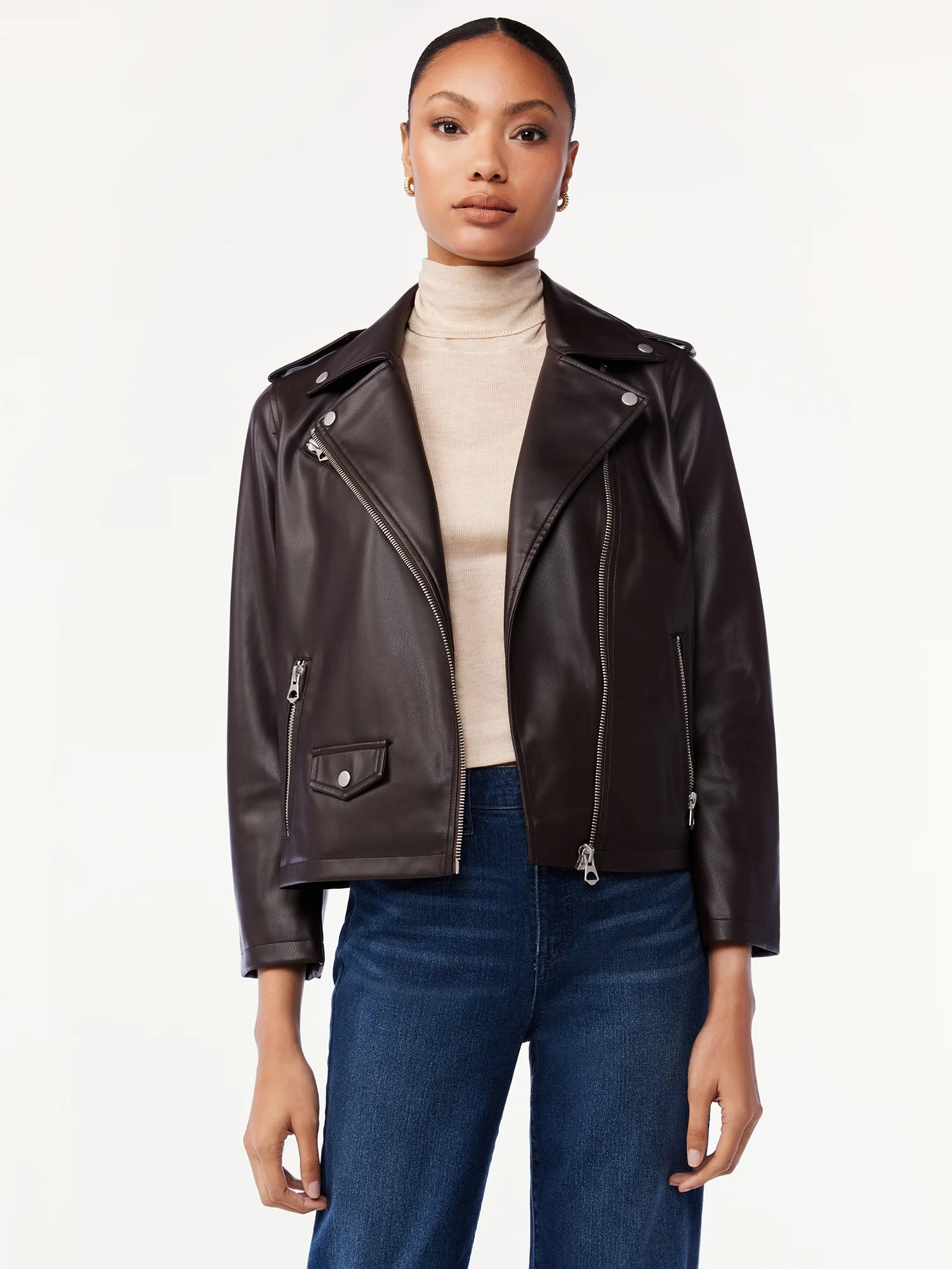 Scoop Women's Faux Leather Moto Jacket | Walmart (US)