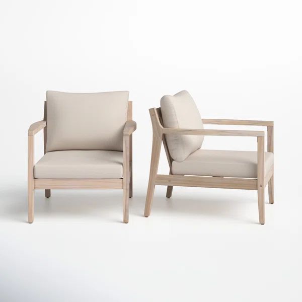 Amina Outdoor Solid Wood Acacia Chair with Cushions (Set of 2) | Wayfair North America