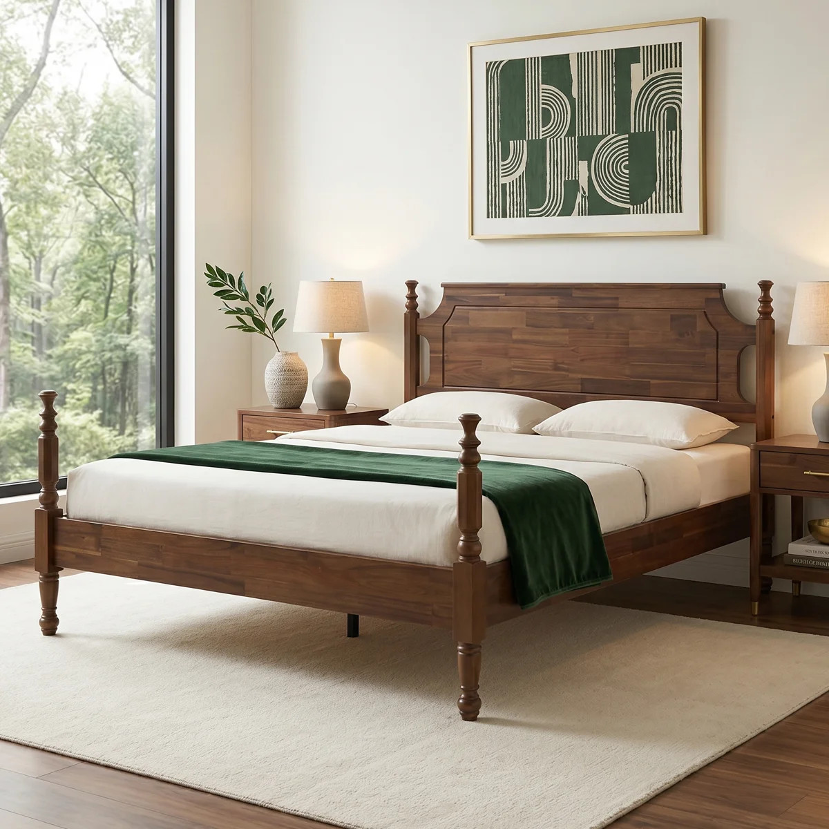 Queen Size Platform Bed Frame, Solid Wood Headboard & Footboard, Central Metal Legs with 12 Durab... | Wayfair North America