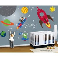 Space Wall Decals, Outer Space Nursery Decor, Rocket Ship Astronaut Decal, Planet Kids Boy Room Deca | Etsy (US)