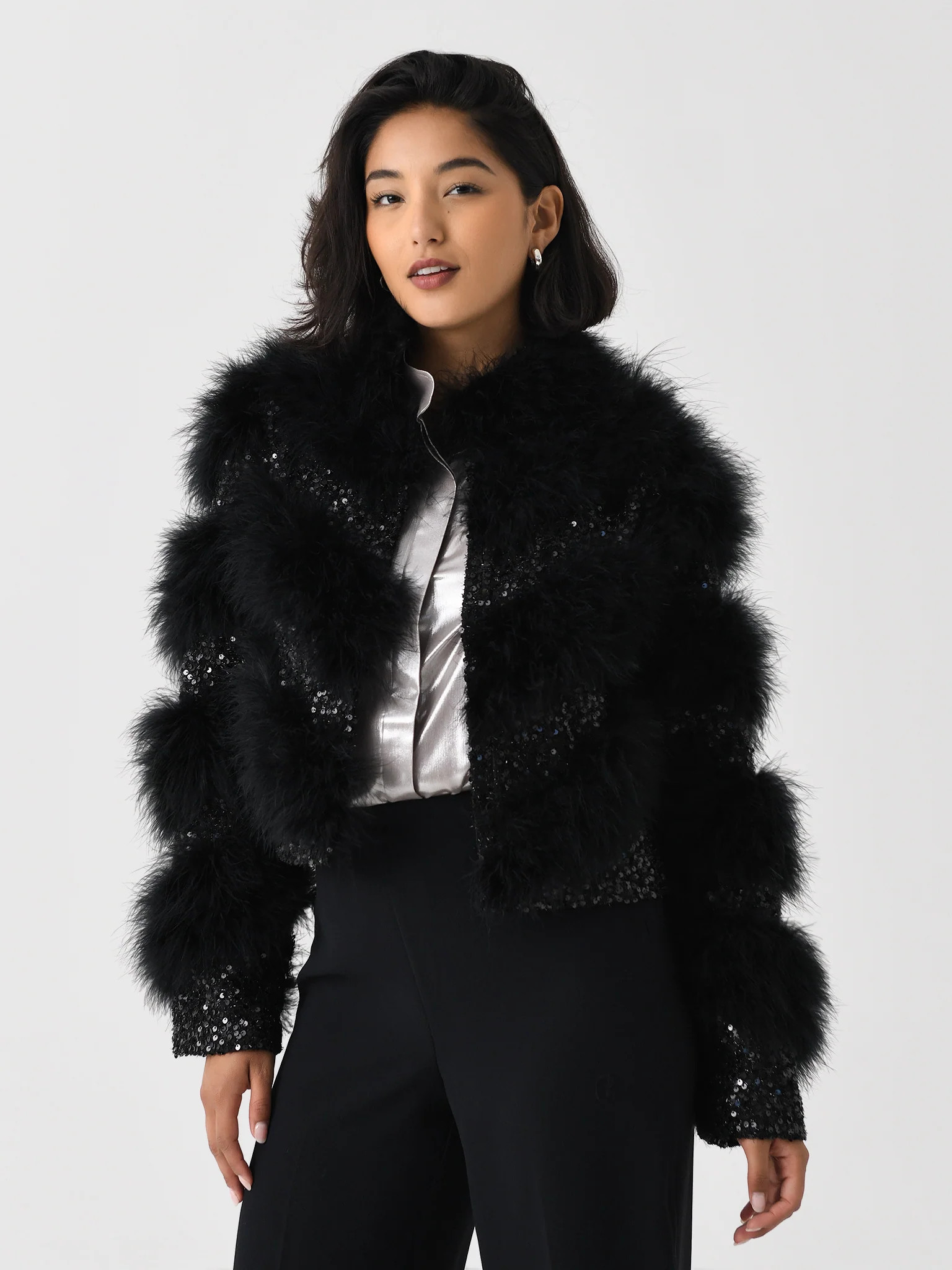 LOVESHACKFANCY
                      
                     Women's Curran Sequin Feathered Jacket | Saint Bernard