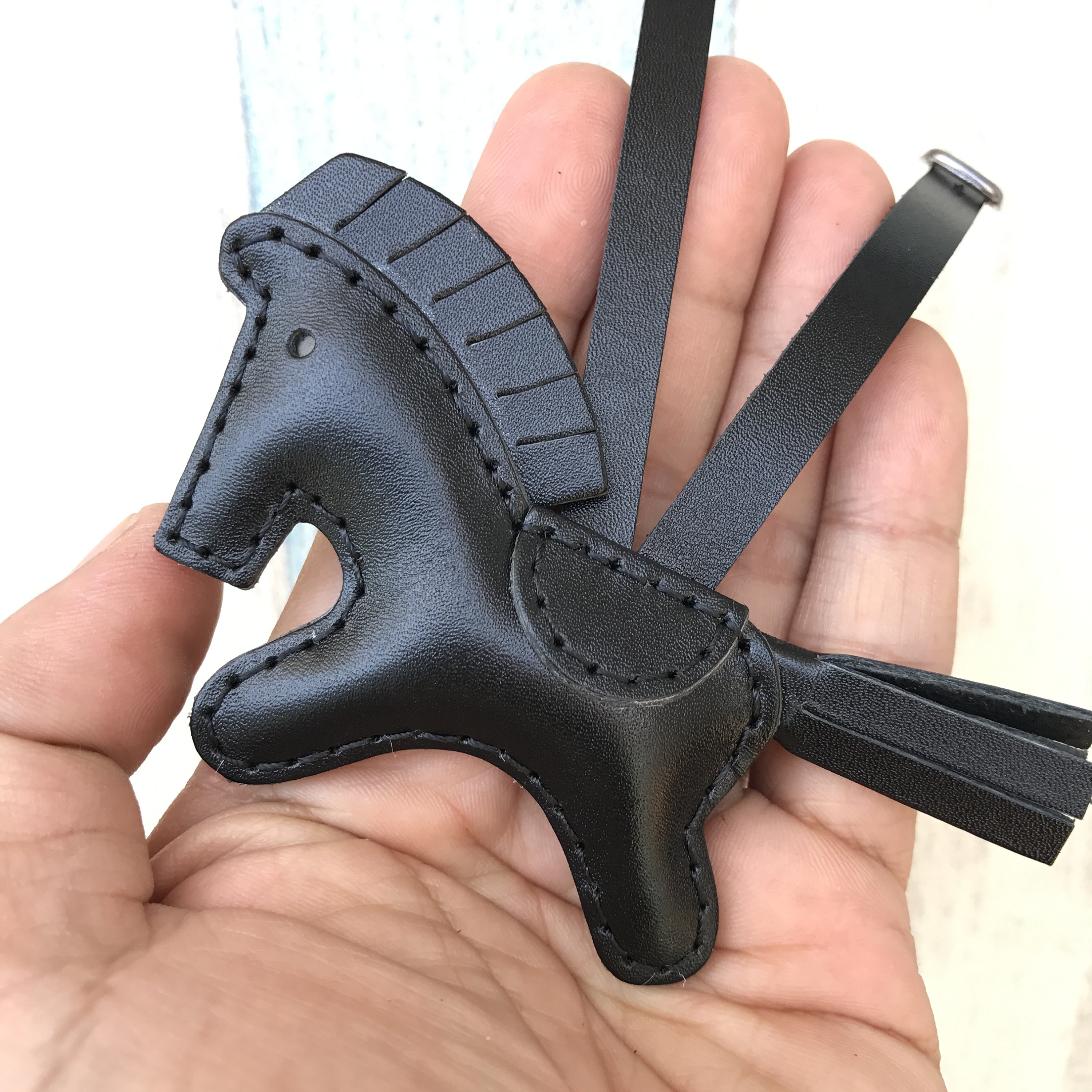 Small size - Beon the cowhide horse leather bagcharm ( All Black ) | Etsy (US)